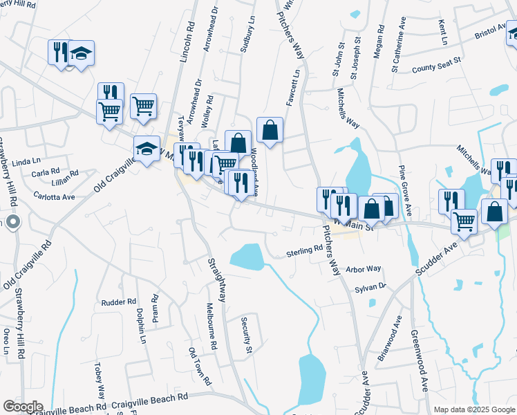 map of restaurants, bars, coffee shops, grocery stores, and more near 350 West Main Street in Barnstable