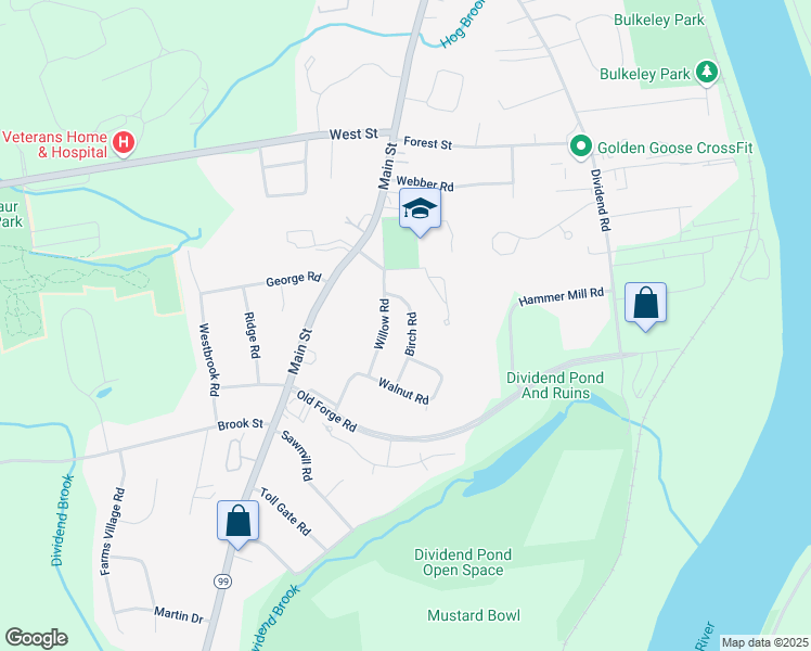map of restaurants, bars, coffee shops, grocery stores, and more near 12 Birch Road in Rocky Hill