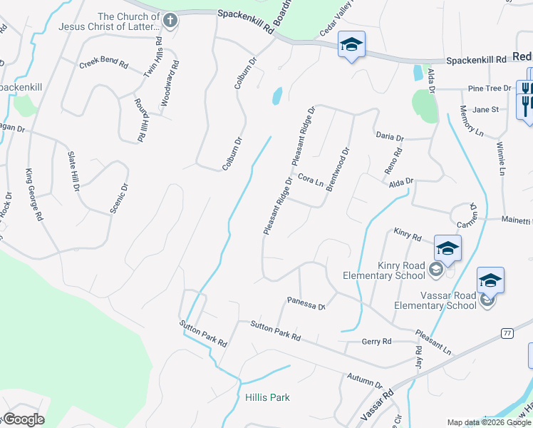 map of restaurants, bars, coffee shops, grocery stores, and more near 33 Pleasant Ridge Drive in Poughkeepsie