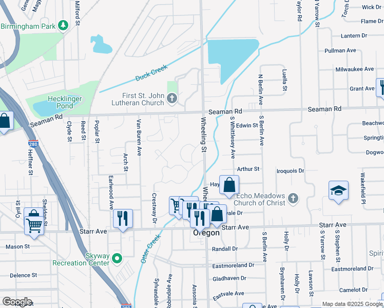 map of restaurants, bars, coffee shops, grocery stores, and more near Luther Hills Circle in Oregon