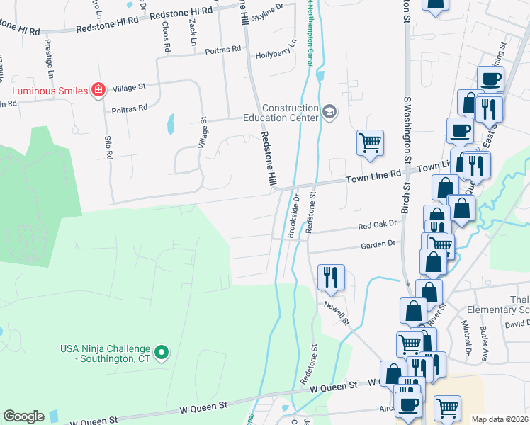 map of restaurants, bars, coffee shops, grocery stores, and more near 6 Eastview Road in Southington