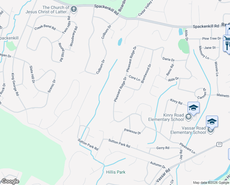 map of restaurants, bars, coffee shops, grocery stores, and more near 33 Pleasant Ridge Drive in Poughkeepsie