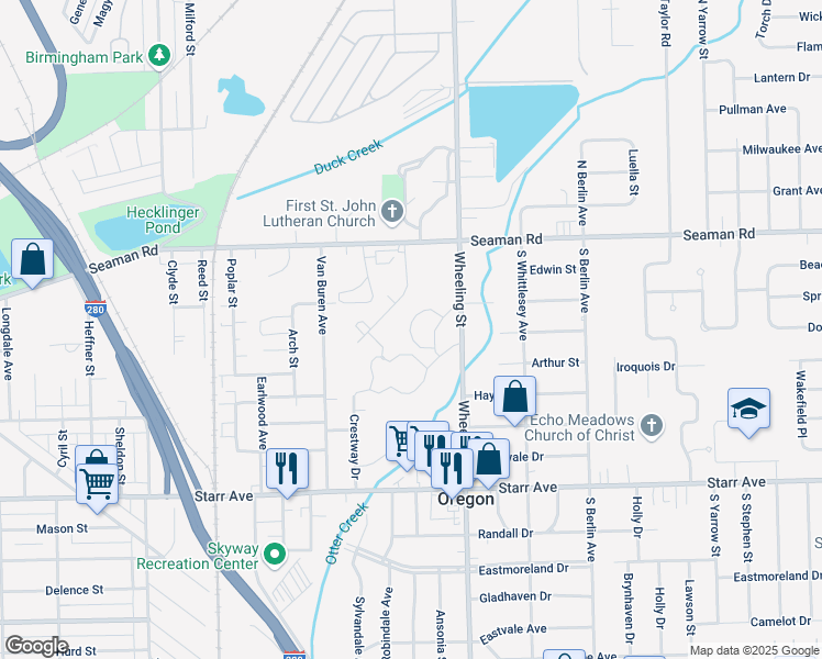 map of restaurants, bars, coffee shops, grocery stores, and more near Luther Hills Circle in Oregon