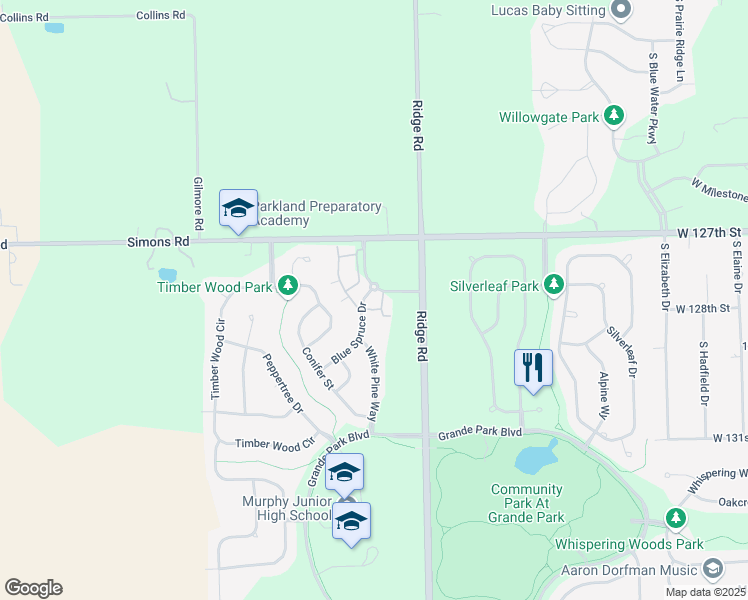 map of restaurants, bars, coffee shops, grocery stores, and more near 12822 White Willow Drive in Plainfield