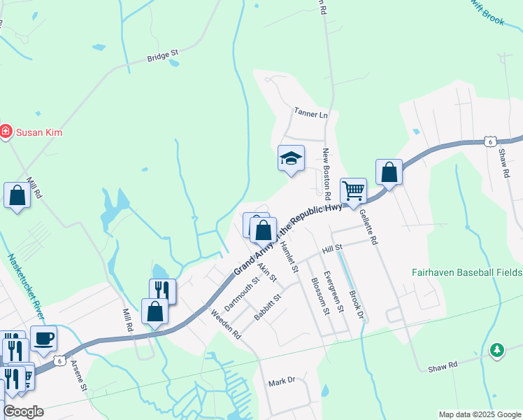 map of restaurants, bars, coffee shops, grocery stores, and more near 407 Nasketucket Way in Fairhaven