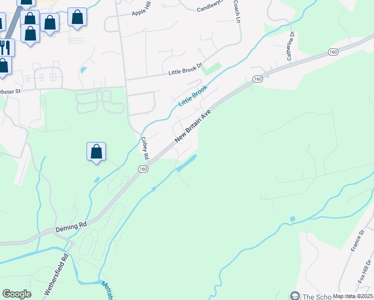 map of restaurants, bars, coffee shops, grocery stores, and more near Rocky Hill Court in Rocky Hill