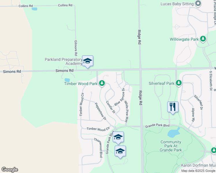map of restaurants, bars, coffee shops, grocery stores, and more near 12810 Timber Wood Circle in Plainfield