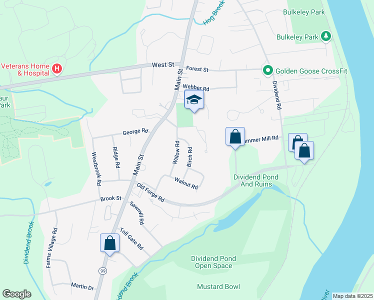map of restaurants, bars, coffee shops, grocery stores, and more near 12 Birch Road in Rocky Hill