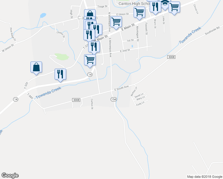 map of restaurants, bars, coffee shops, grocery stores, and more near 103 S Minnequa Ave in Canton