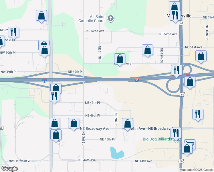 map of restaurants, bars, coffee shops, grocery stores, and more near 550 Northeast 48th Place in Des Moines