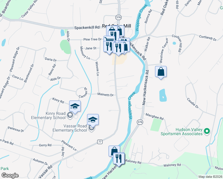 map of restaurants, bars, coffee shops, grocery stores, and more near 92 Vassar Road in Poughkeepsie