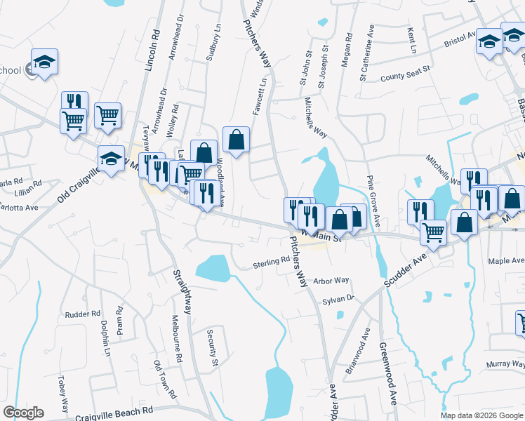map of restaurants, bars, coffee shops, grocery stores, and more near 290 West Main Street in Barnstable
