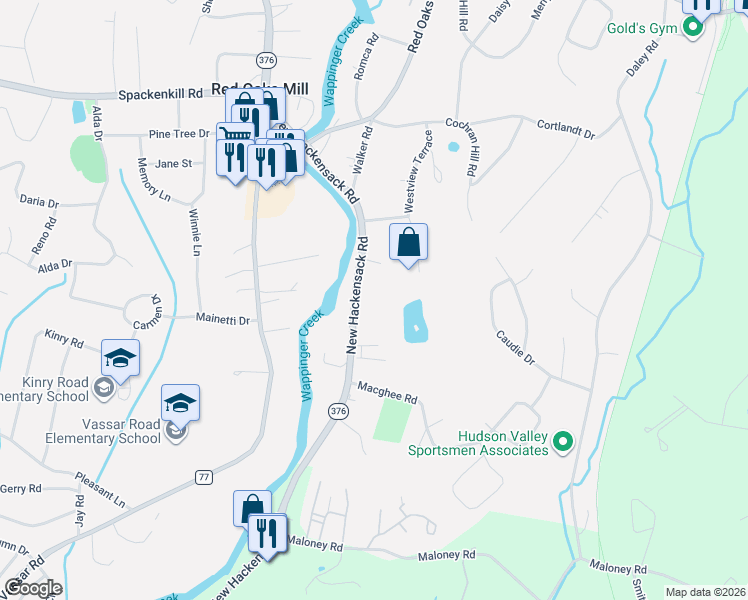 map of restaurants, bars, coffee shops, grocery stores, and more near 1942 New Hackensack Road in Poughkeepsie