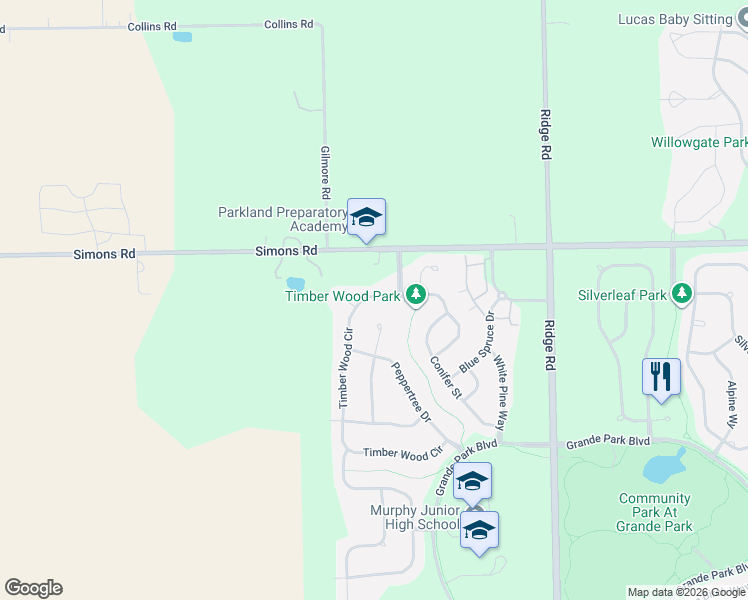 map of restaurants, bars, coffee shops, grocery stores, and more near 12905 Timber Wood Circle in Plainfield