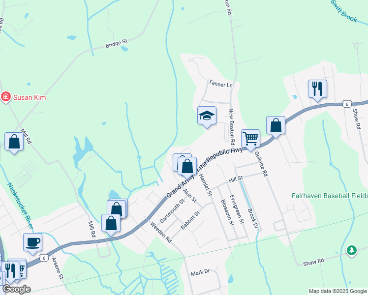 map of restaurants, bars, coffee shops, grocery stores, and more near 407 Nasketucket Way in Fairhaven
