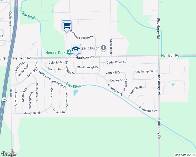 map of restaurants, bars, coffee shops, grocery stores, and more near 1306 Beacon Court in Mishawaka