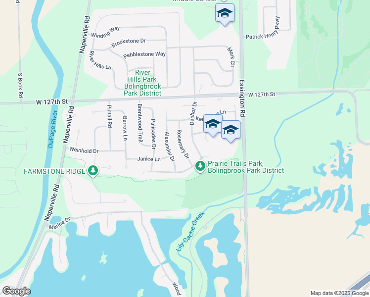 map of restaurants, bars, coffee shops, grocery stores, and more near 1346 Rosemary Drive in Bolingbrook