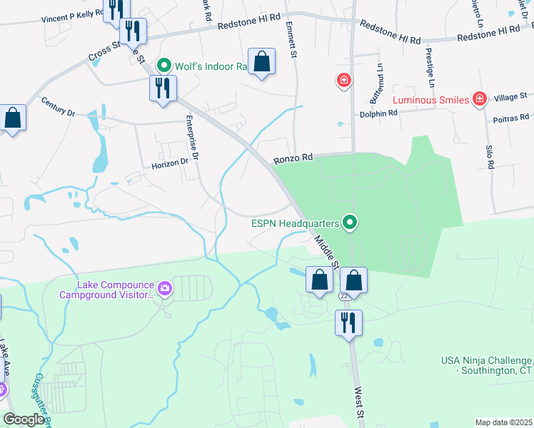 map of restaurants, bars, coffee shops, grocery stores, and more near 255 Enterprise Drive in Bristol