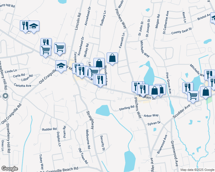 map of restaurants, bars, coffee shops, grocery stores, and more near 350 West Main Street in Barnstable
