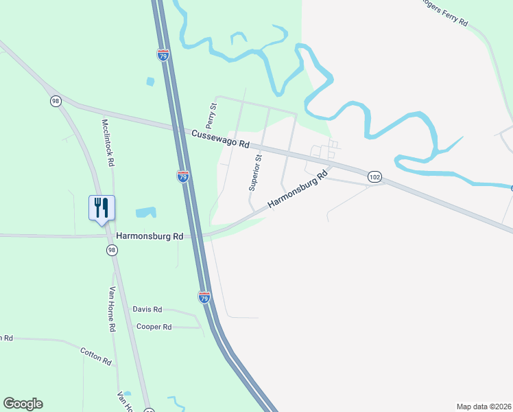 map of restaurants, bars, coffee shops, grocery stores, and more near 35-13307 Superior Street in Meadville