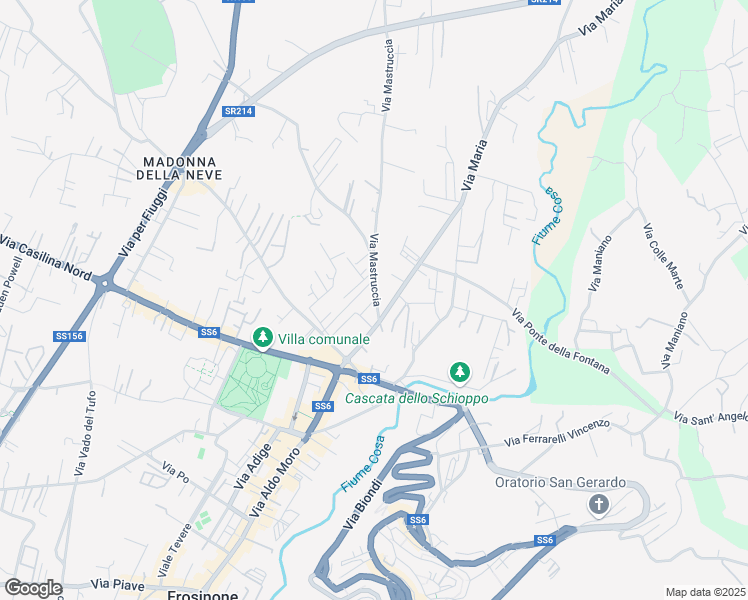 map of restaurants, bars, coffee shops, grocery stores, and more near 15 Via Lago D'Iseo in Frosinone