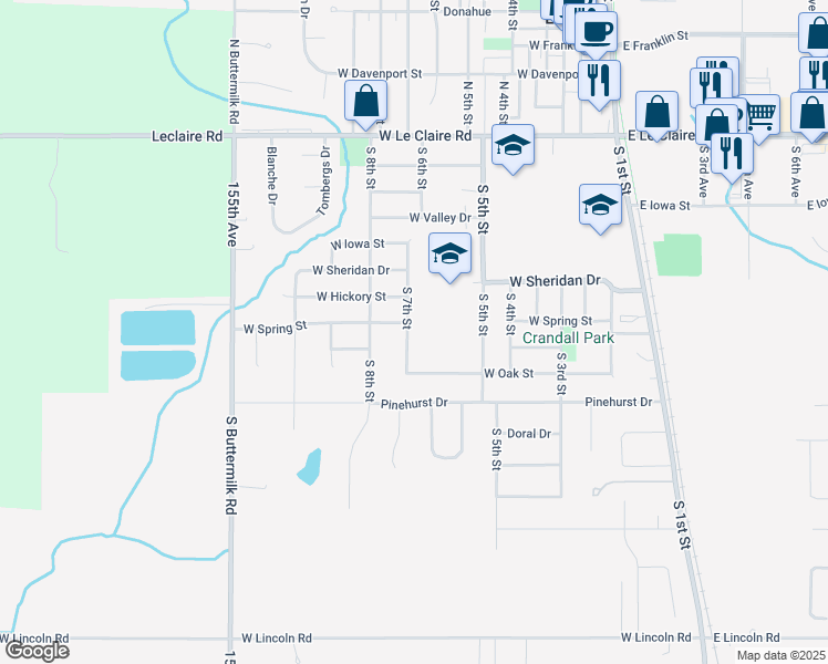 map of restaurants, bars, coffee shops, grocery stores, and more near 705 South 7th Street in Eldridge
