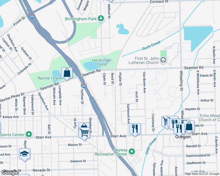 map of restaurants, bars, coffee shops, grocery stores, and more near 2154 Mechanic St in Toledo