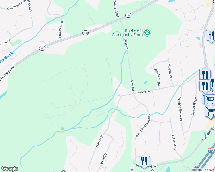 map of restaurants, bars, coffee shops, grocery stores, and more near 41 Peria Dr in Rocky Hill