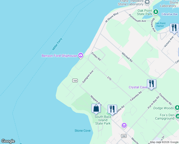 map of restaurants, bars, coffee shops, grocery stores, and more near 1218 Dohlgren Avenue in Put-in-Bay