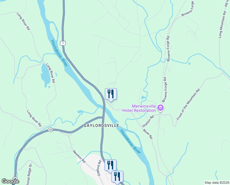 map of restaurants, bars, coffee shops, grocery stores, and more near 12 Kent Road in New Milford