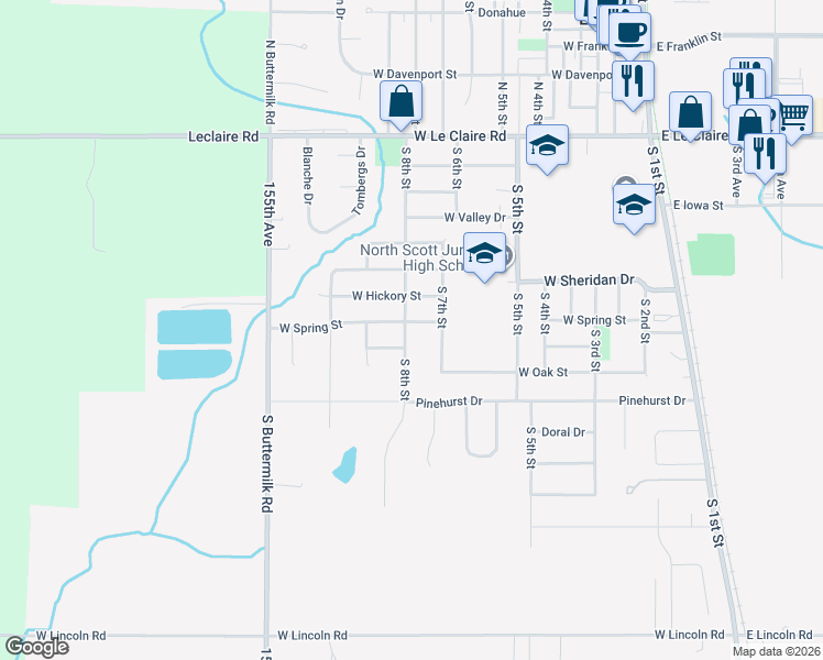 map of restaurants, bars, coffee shops, grocery stores, and more near 701 S 8th St in Eldridge
