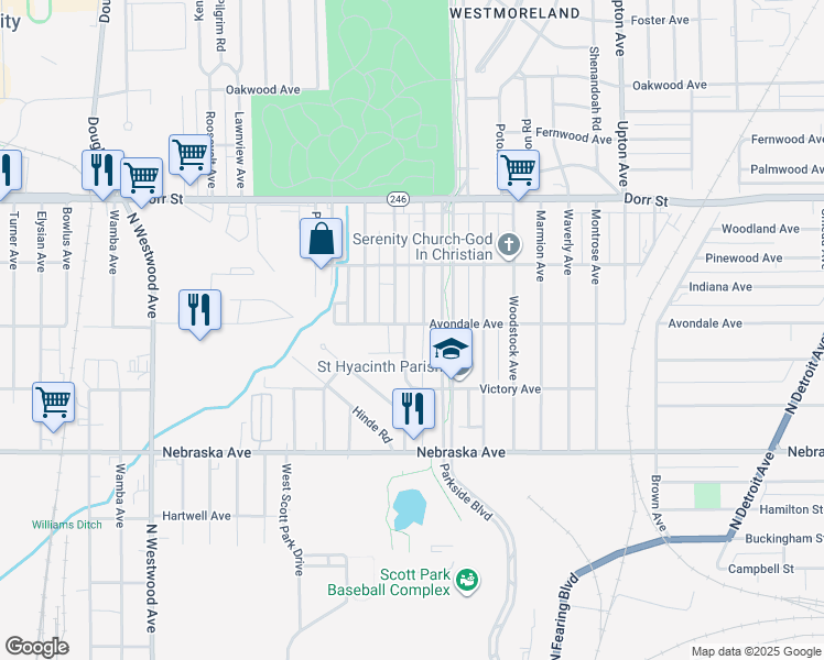 map of restaurants, bars, coffee shops, grocery stores, and more near 830 North University Avenue in Toledo