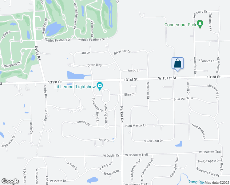 map of restaurants, bars, coffee shops, grocery stores, and more near 13610 Eliza Lane in Lemont