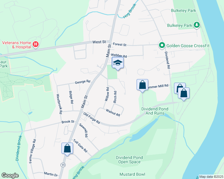 map of restaurants, bars, coffee shops, grocery stores, and more near 12 Birch Road in Rocky Hill