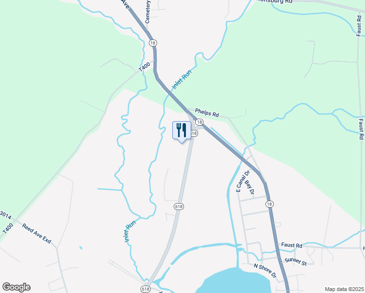 map of restaurants, bars, coffee shops, grocery stores, and more near 13373 Pennsylvania 618 in Conneaut Lake