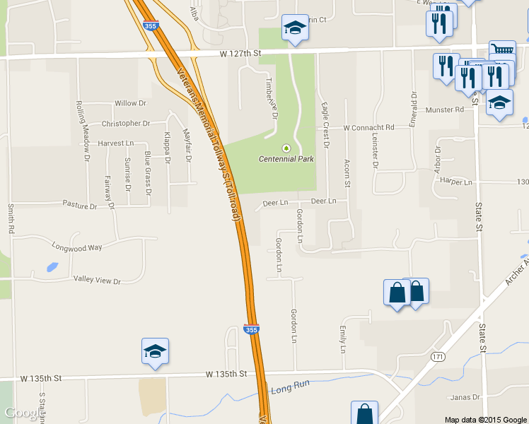 map of restaurants, bars, coffee shops, grocery stores, and more near 70 Deer Lane in Lemont