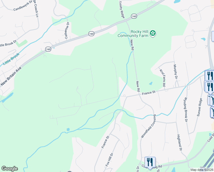map of restaurants, bars, coffee shops, grocery stores, and more near 41 Peria Drive in Rocky Hill
