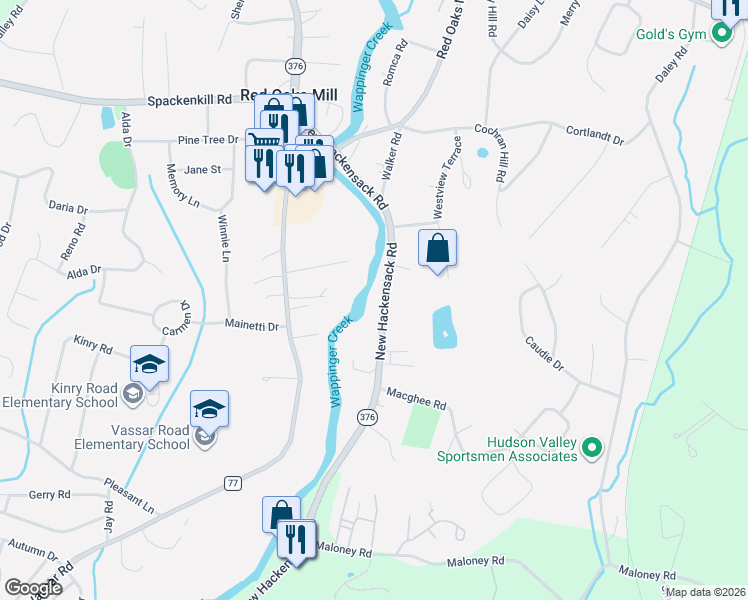 map of restaurants, bars, coffee shops, grocery stores, and more near 1942 New Hackensack Road in Poughkeepsie