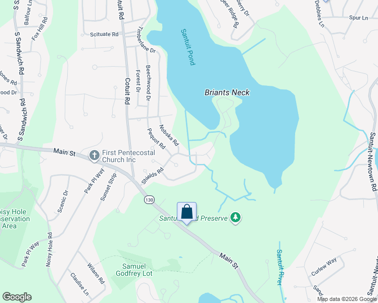 map of restaurants, bars, coffee shops, grocery stores, and more near 70 Shields Road in Mashpee