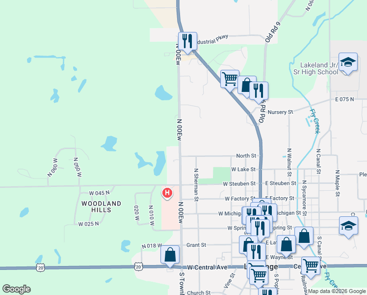 map of restaurants, bars, coffee shops, grocery stores, and more near 601-637 North Townline Road in LaGrange