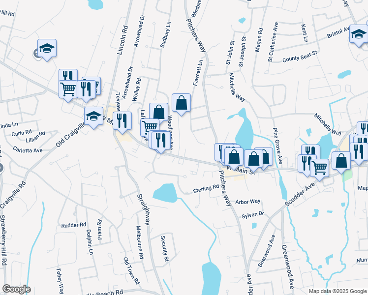 map of restaurants, bars, coffee shops, grocery stores, and more near 22 Pontiac Street in Barnstable