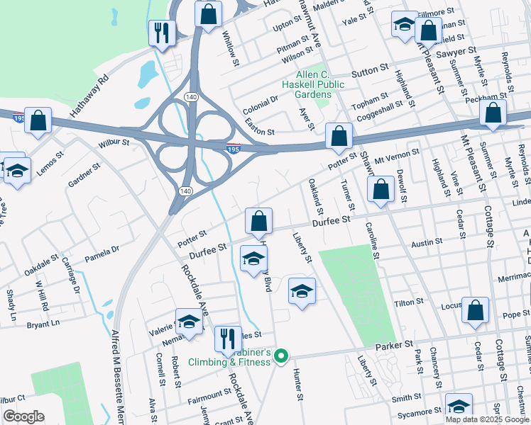 map of restaurants, bars, coffee shops, grocery stores, and more near 340 Hathaway Boulevard in New Bedford