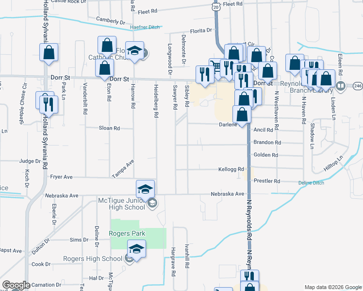 map of restaurants, bars, coffee shops, grocery stores, and more near in Ottawa Hills