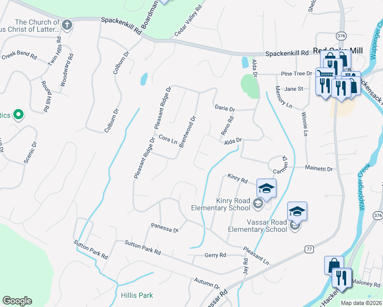 map of restaurants, bars, coffee shops, grocery stores, and more near 85 Alda Drive in Poughkeepsie