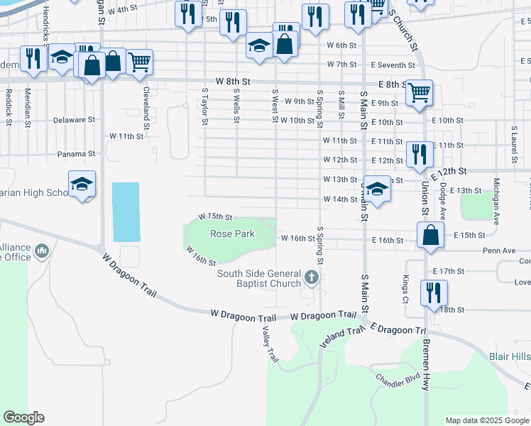map of restaurants, bars, coffee shops, grocery stores, and more near 516 West 15th Street in Mishawaka