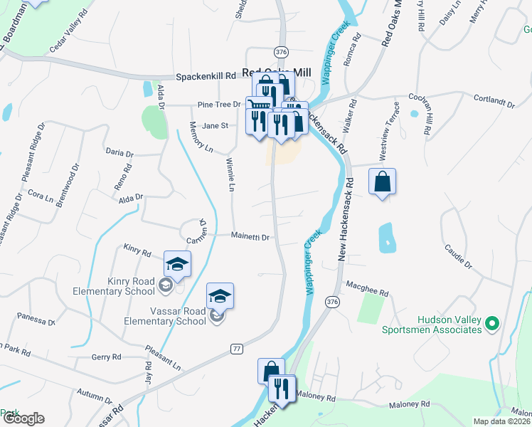 map of restaurants, bars, coffee shops, grocery stores, and more near 92 Vassar Road in Poughkeepsie