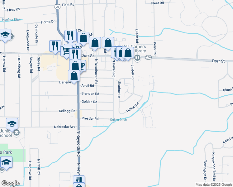 map of restaurants, bars, coffee shops, grocery stores, and more near 917 Shadow Lane in Toledo
