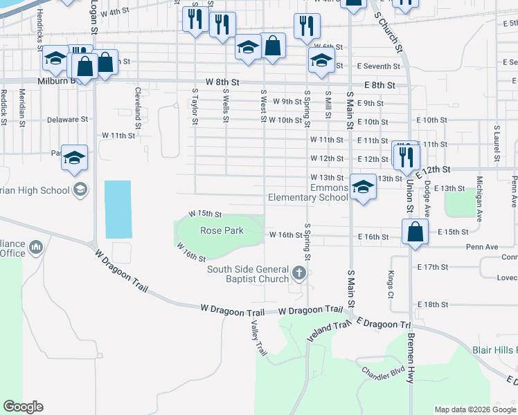 map of restaurants, bars, coffee shops, grocery stores, and more near 1402 South West Street in Mishawaka