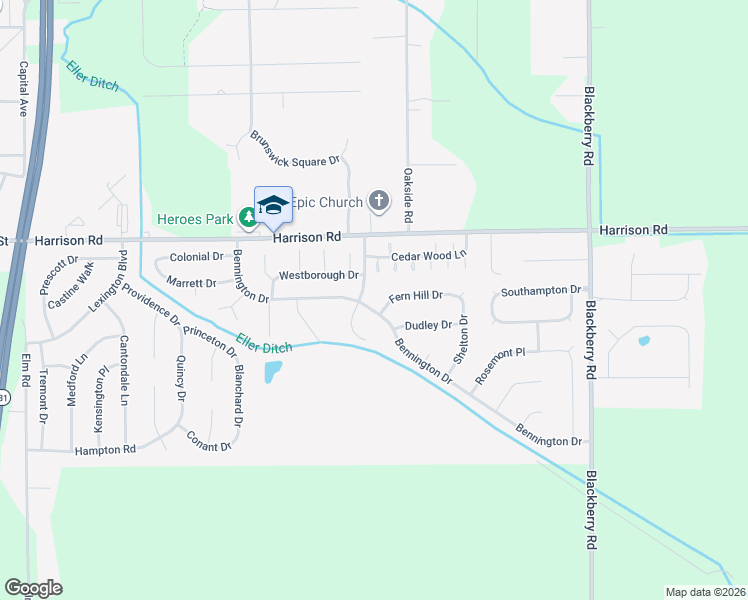 map of restaurants, bars, coffee shops, grocery stores, and more near 1306 Beacon Court in Mishawaka
