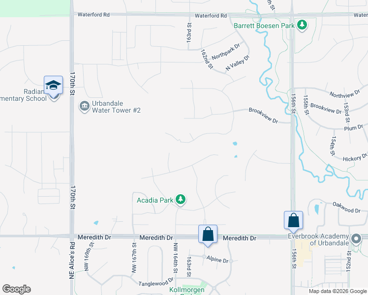 map of restaurants, bars, coffee shops, grocery stores, and more near 16216 Hickory Lane in Urbandale